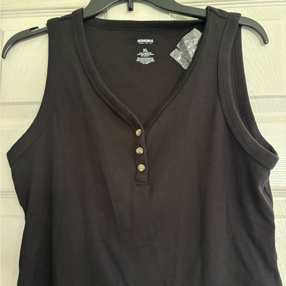 Sonoma Black Tank Top with Button Detail